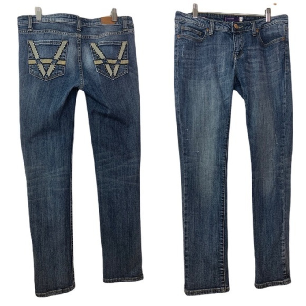 Vigoss Embroidered Skinny Lightly Distressed Jeans
